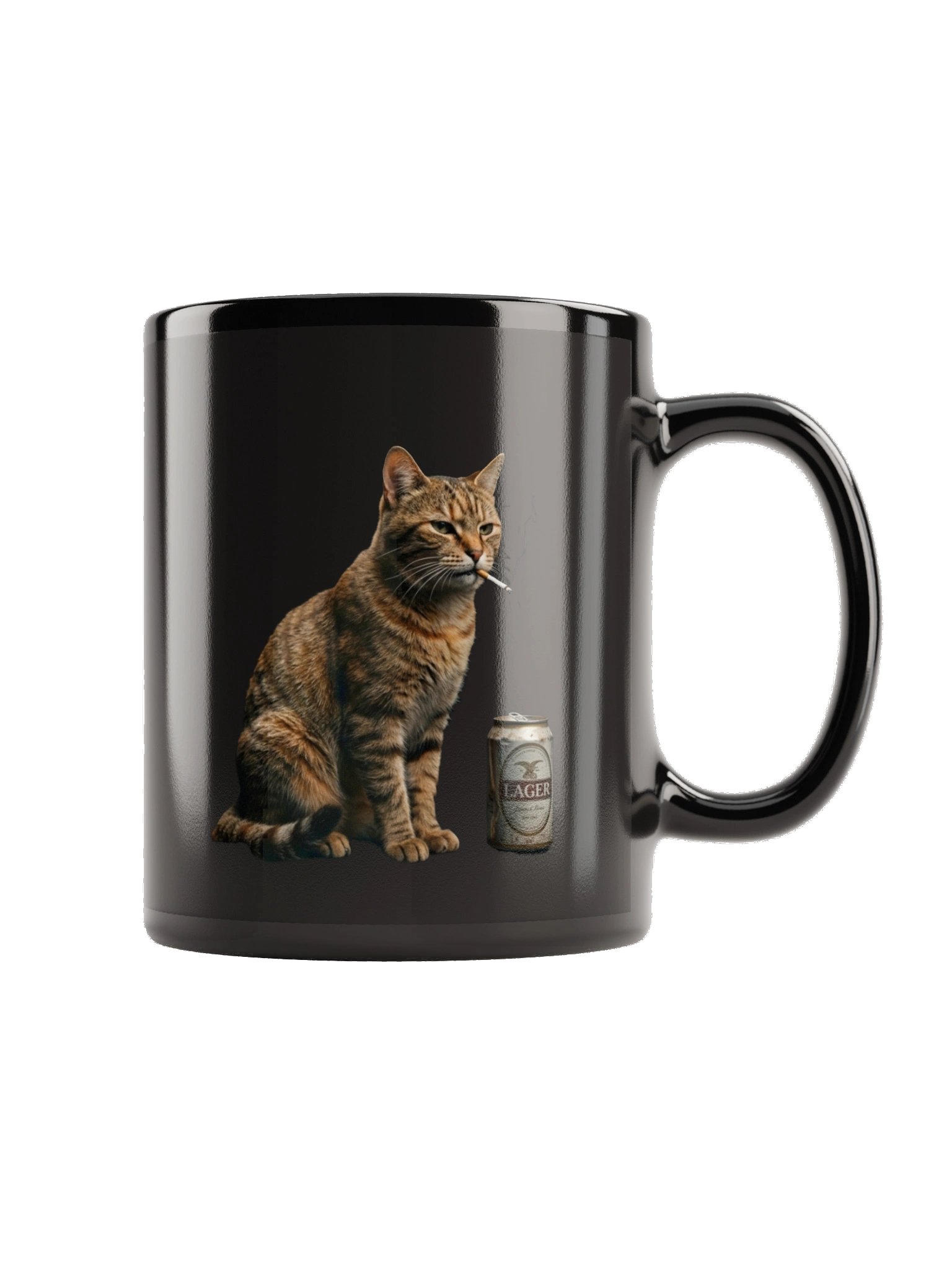 Grumpy Cat Smoking Mug – Funny Tough Tabby Cat with Beer Black Coffee Mug, Sarcastic Gift for Cat Lovers product image (2)