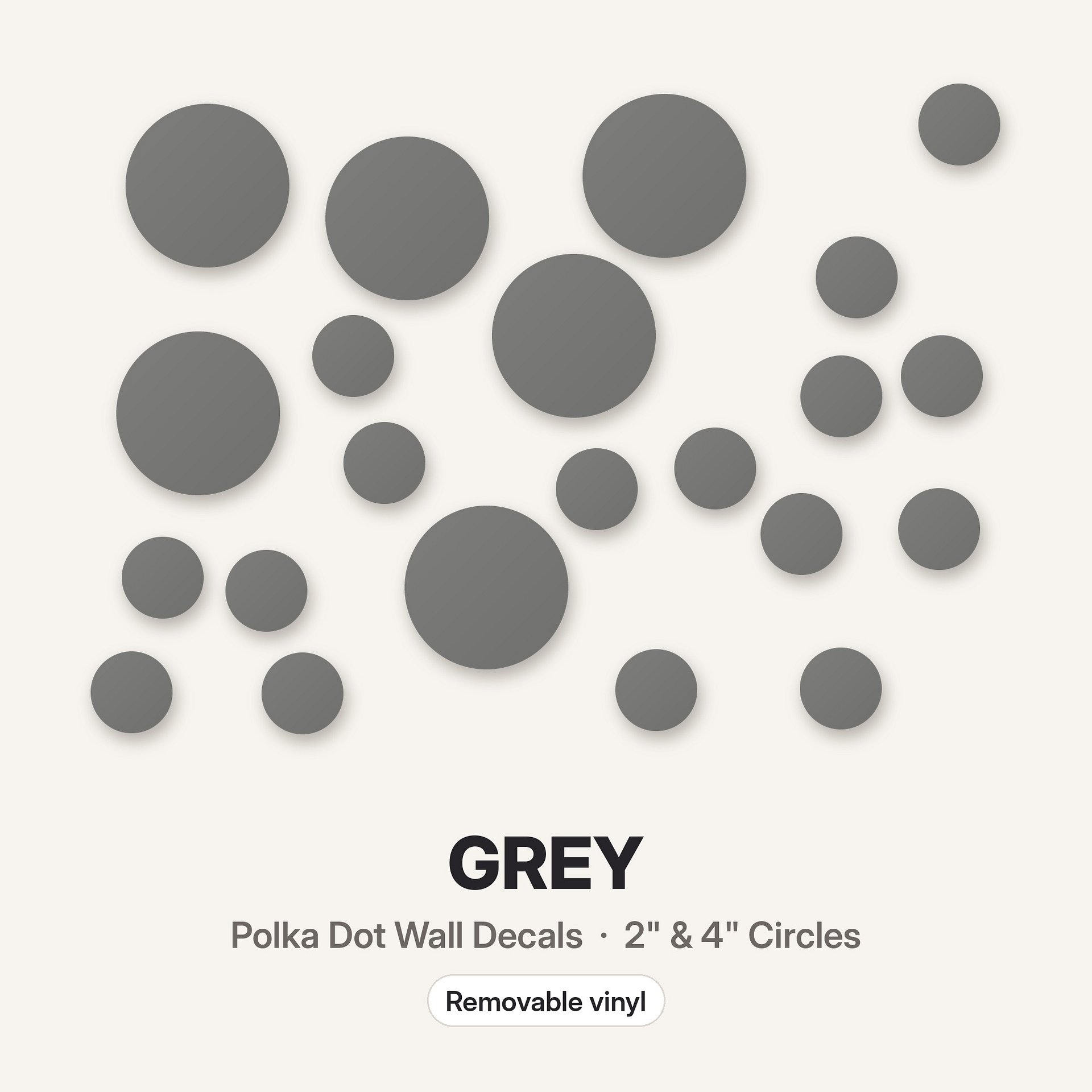 Grey Polka Dot Wall Decals, 2" and 4" Vinyl Circle Stickers, Removable Dot Decals for Nursery, Kids Room, Playroom product image (3)