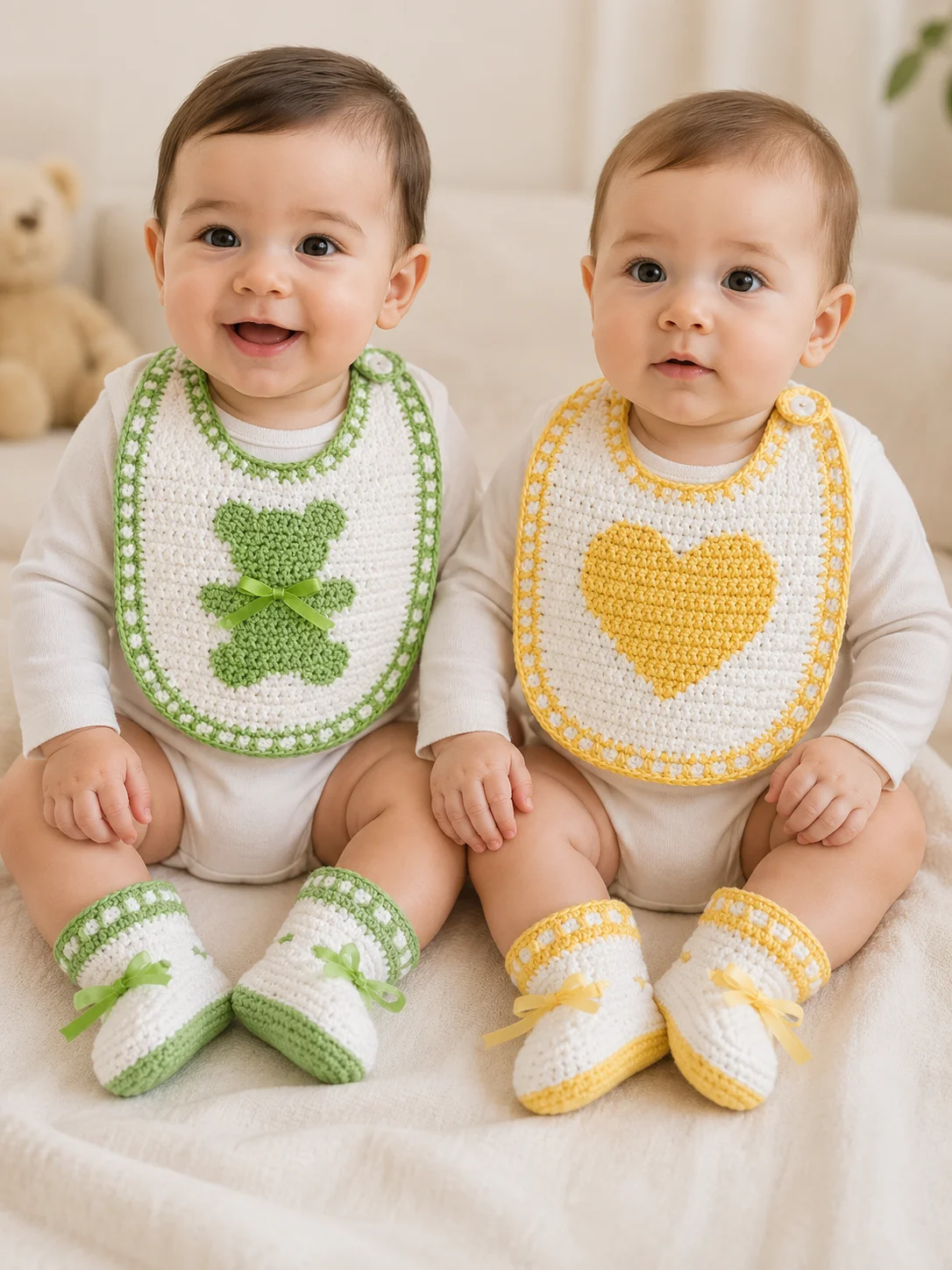 Heart Baby Bib & Booties Crochet Pattern product image (1)