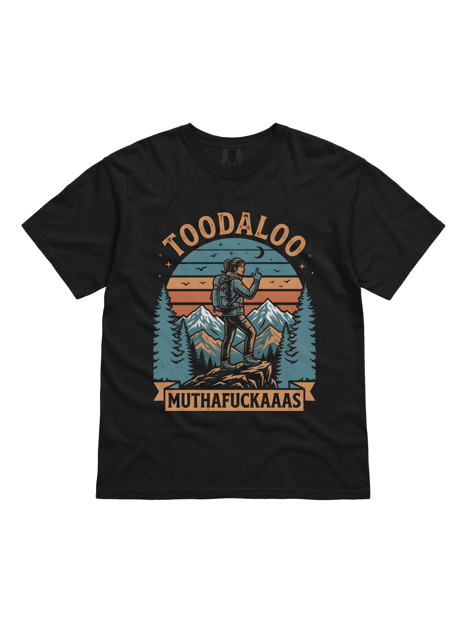 Toodaloo Muthafuckaaas Hiking T-Shirt – Retro Sunset Summit Humor Graphic Tee product image (1)