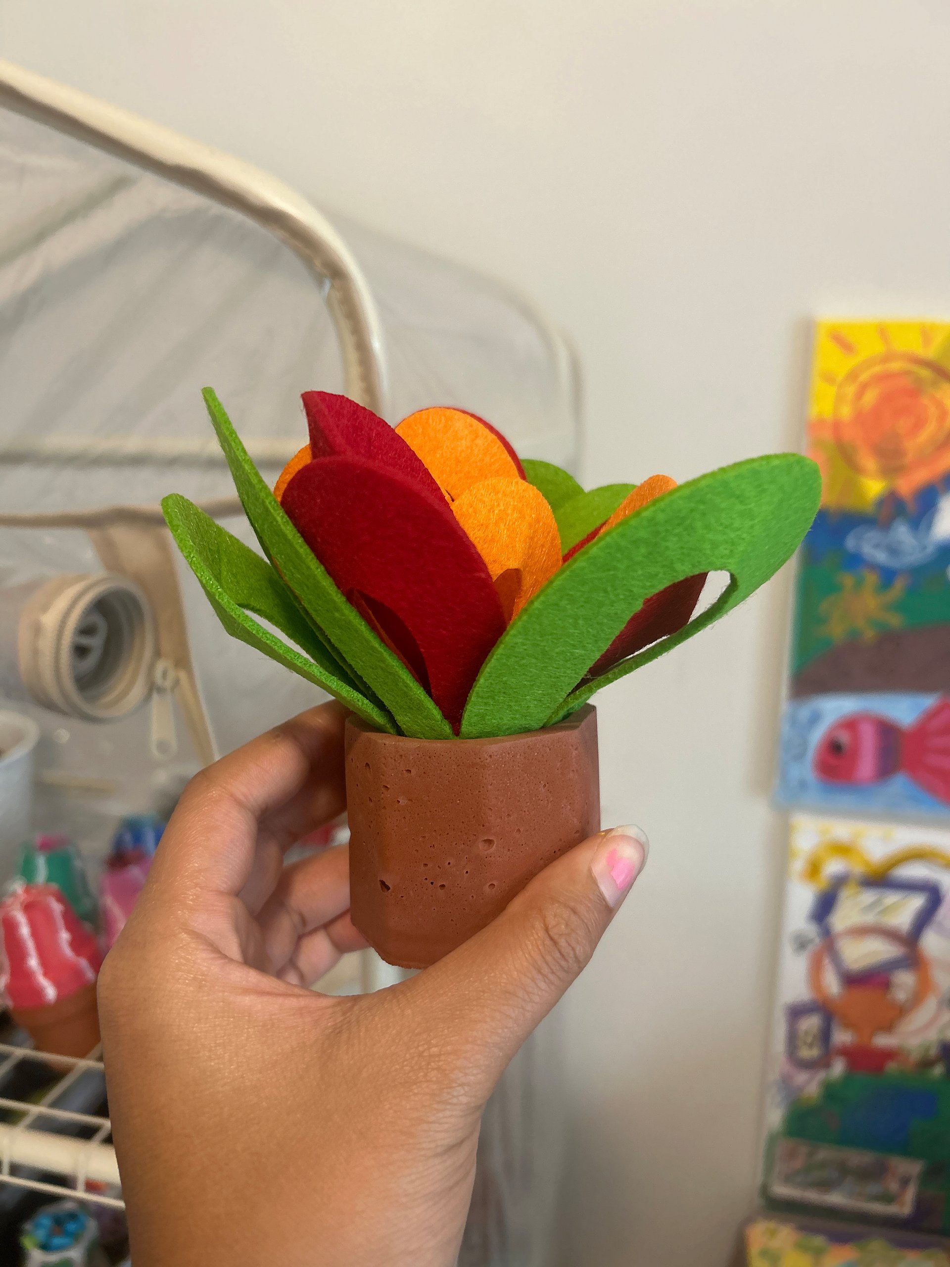 Handmade upcycled felt flower cool decorative potted plant product image (1)