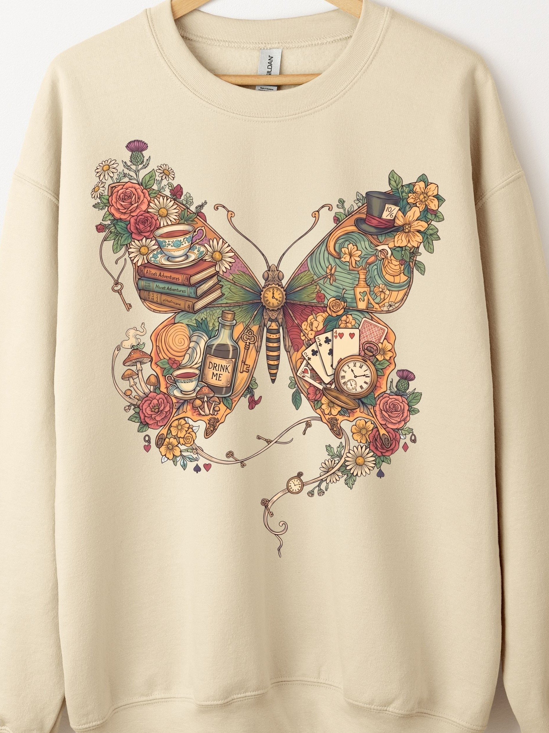 Alice Butterfly Crewneck Sweatshirt, Whimsical Wonderland Graphic product image (1)