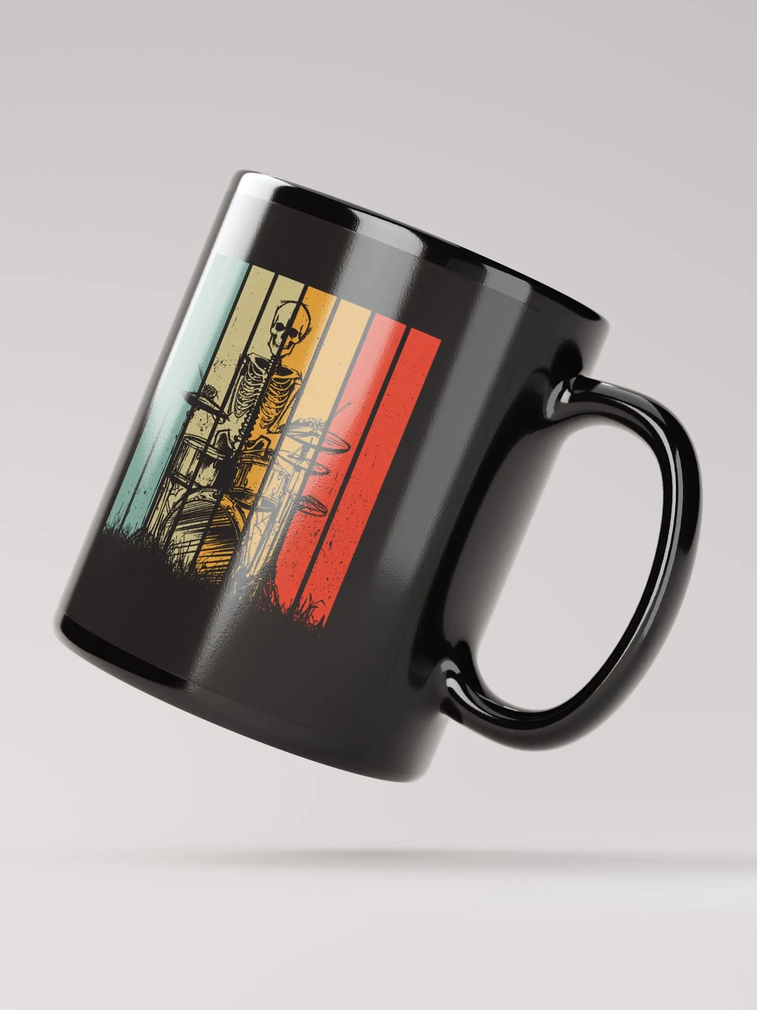 Skeleton Playing The Drums Retro Style Black Mug product image (3)