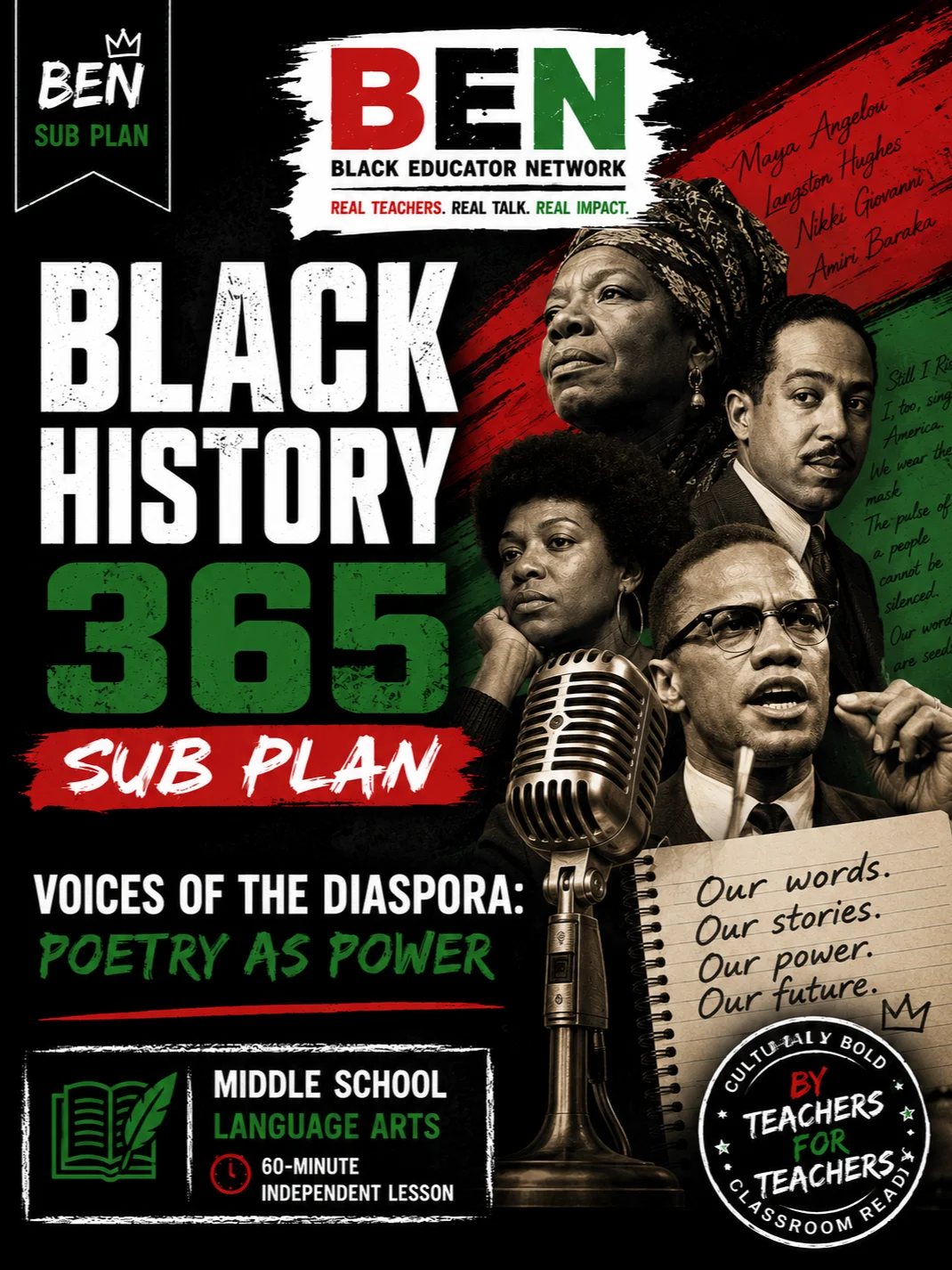 Black History 365 Sub Plan: Poetry as Power | Middle School Language Arts| 60-Minute Lesson product image (1)