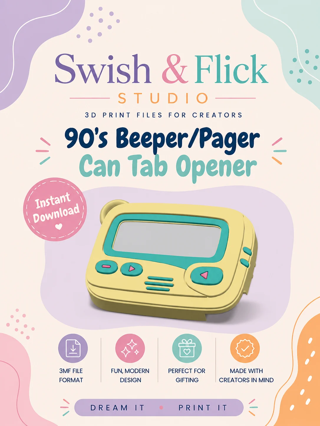 90'S Beeper/Pager Can Opener 3MF File | Vintage Style Accessory | Cute Tumbler Charm | Digital Download for 3D Printing product image (1)