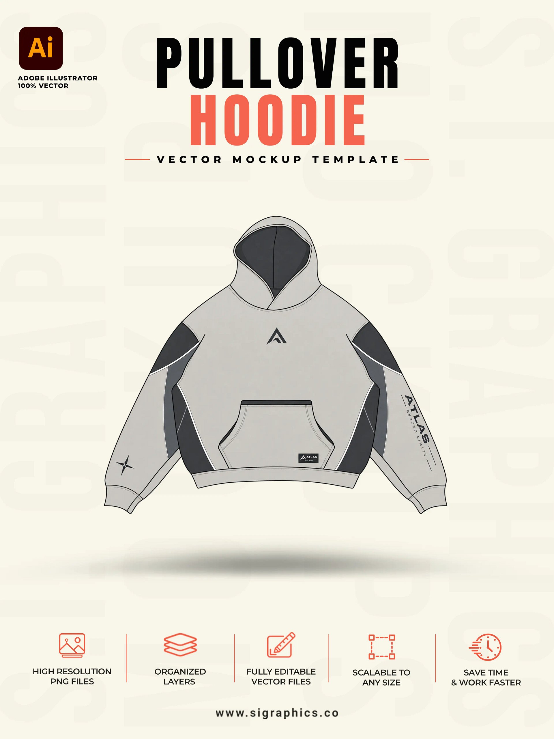 Pullover Hoodie Vector Mockup Template – Front & Back Flats product image (1)