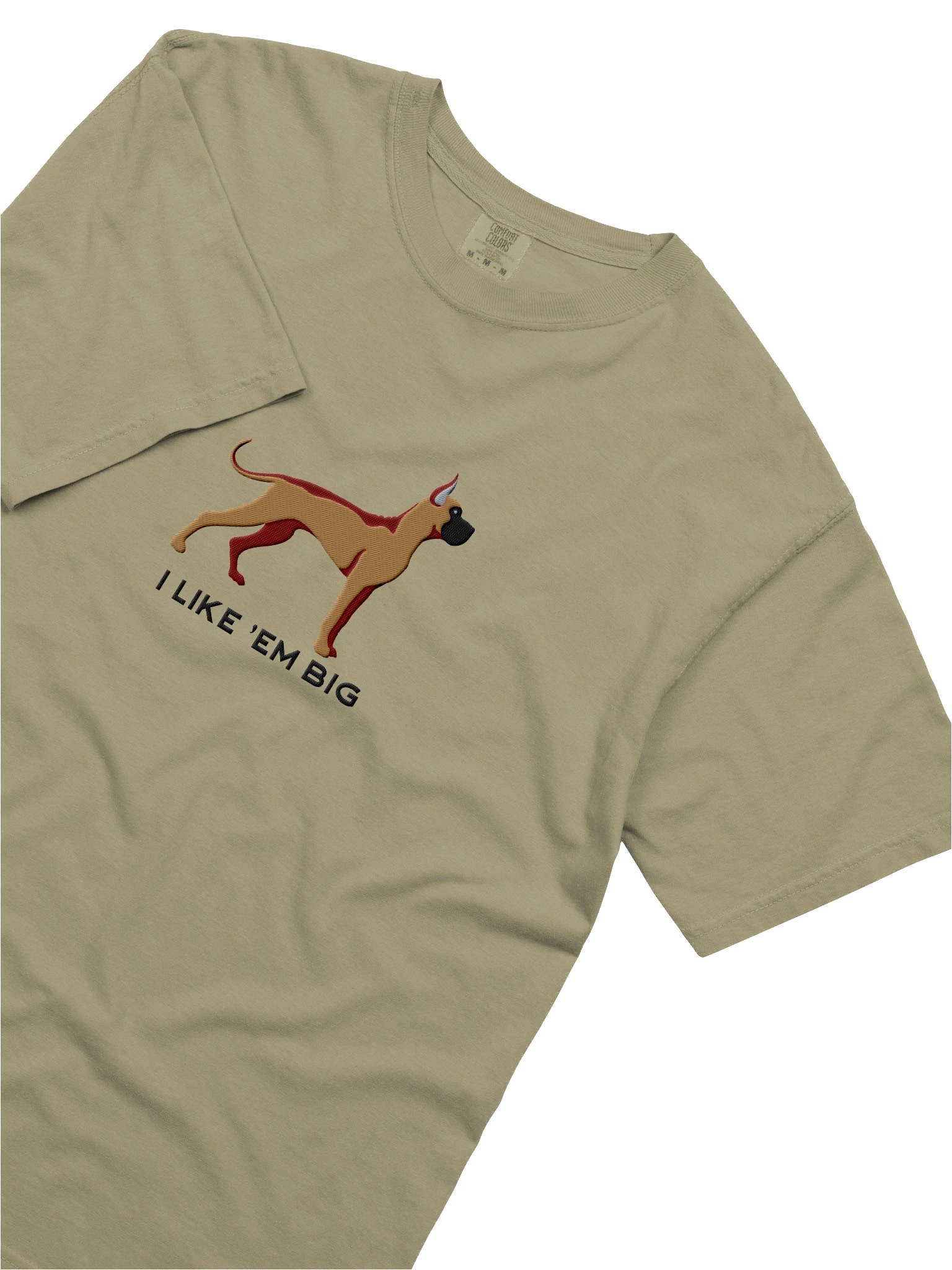 I Like 'Em Big T-Shirt(Embroidered) of a Great Dane(Tan, Black Mask & Cropped Ears) product image (8)