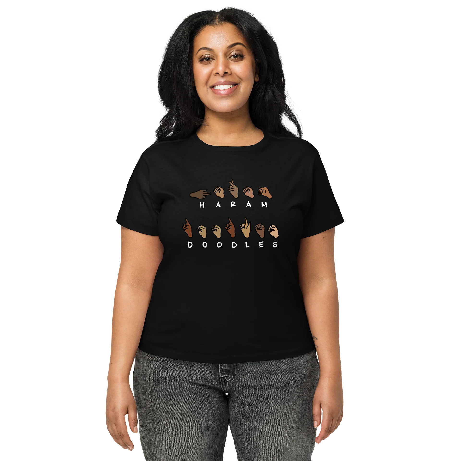Haram Doodles in Sign Language High-Waisted T-Shirt product image (2)