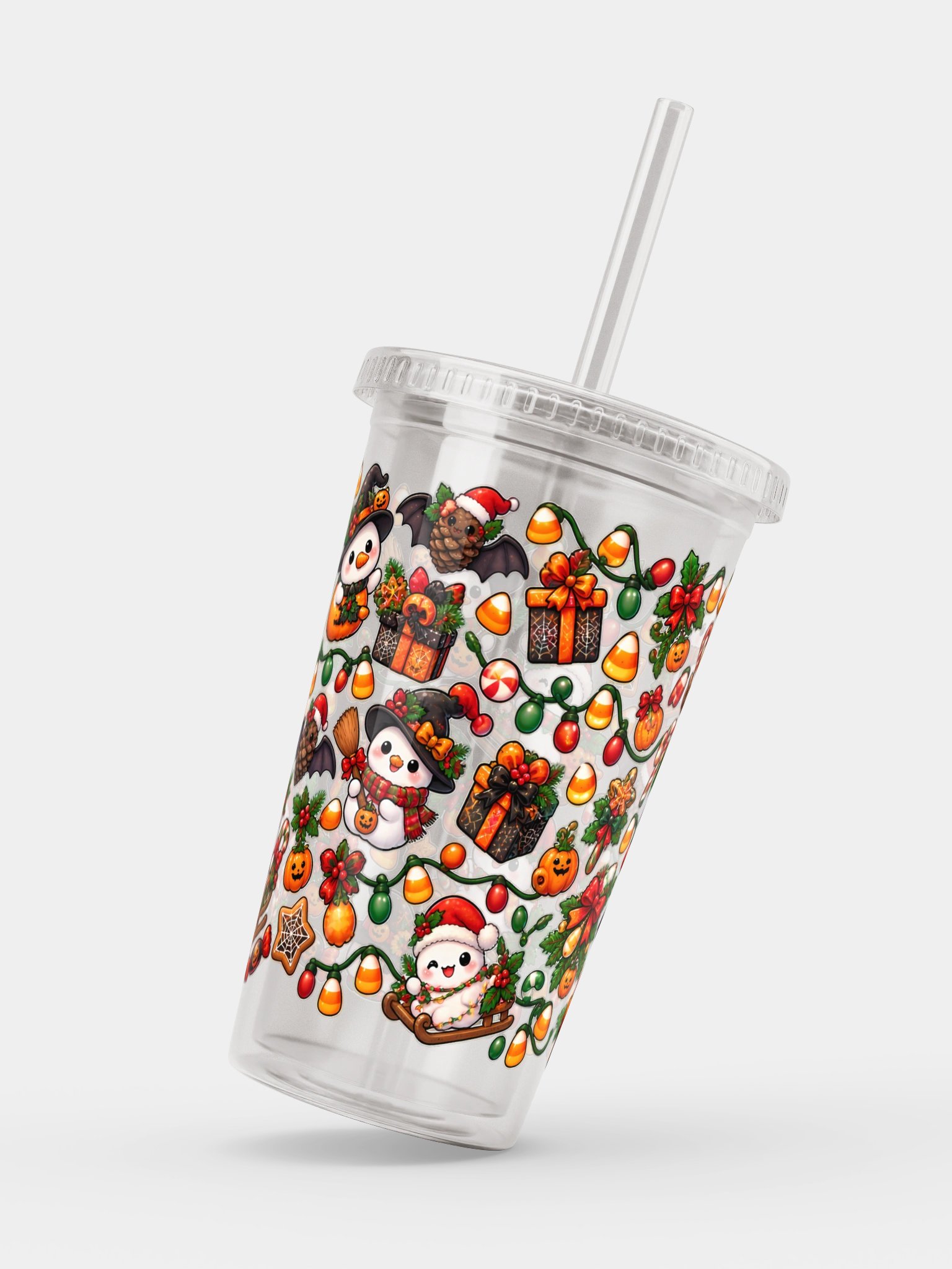 Spooky Snowmen Clear Dual Wall Tumbler 16 Oz (473 ml) product image (2)