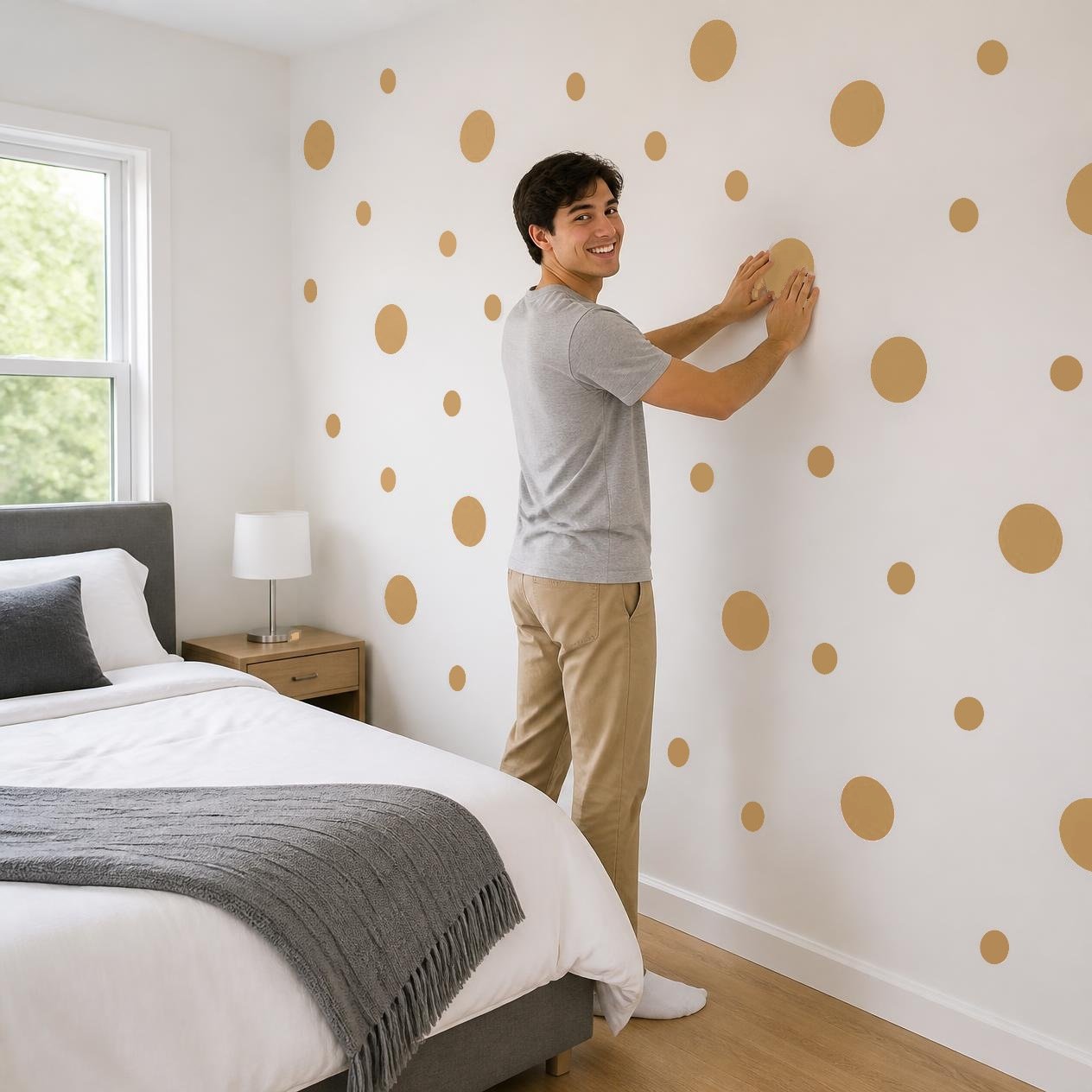 Light Brown Polka Dot Wall Decals, 2" and 4" Vinyl Circle Stickers, Removable Dot Decals for Nursery, Kids Room, Playroom product image (4)