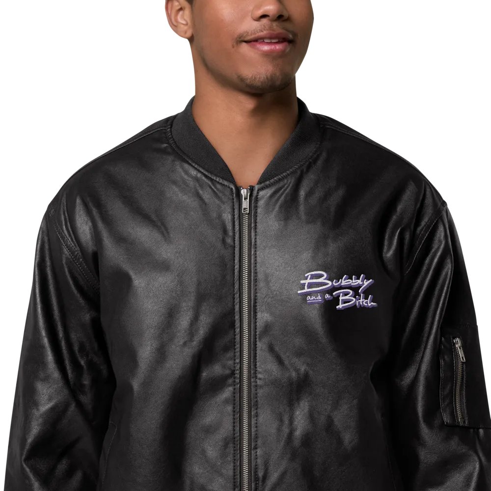 Bubbly and a B (purple shadow design) faux leather bomber jacket product image (1)