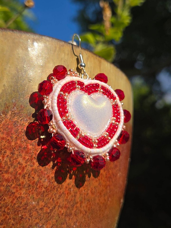 White & Red Heart Earrings product image (1)