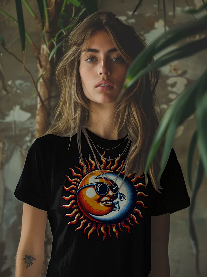 🌞 Sun and Moon Retro Fusion T-Shirt – Cool Cosmic Design with Shades | Groovy Celestial Yin-Yang Tee product image (1)