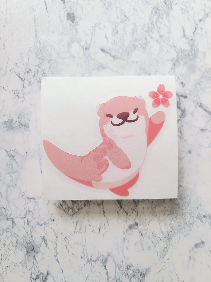 Happy Sakura Otter Large Sticker product image (1)