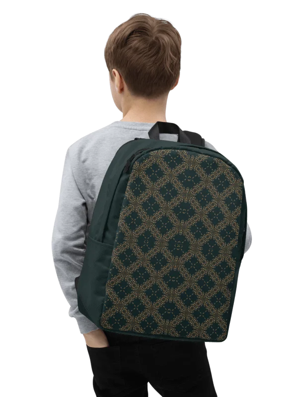 Dark Green Gold Pattern Backpack Elegant Minimalist Bag product image (10)