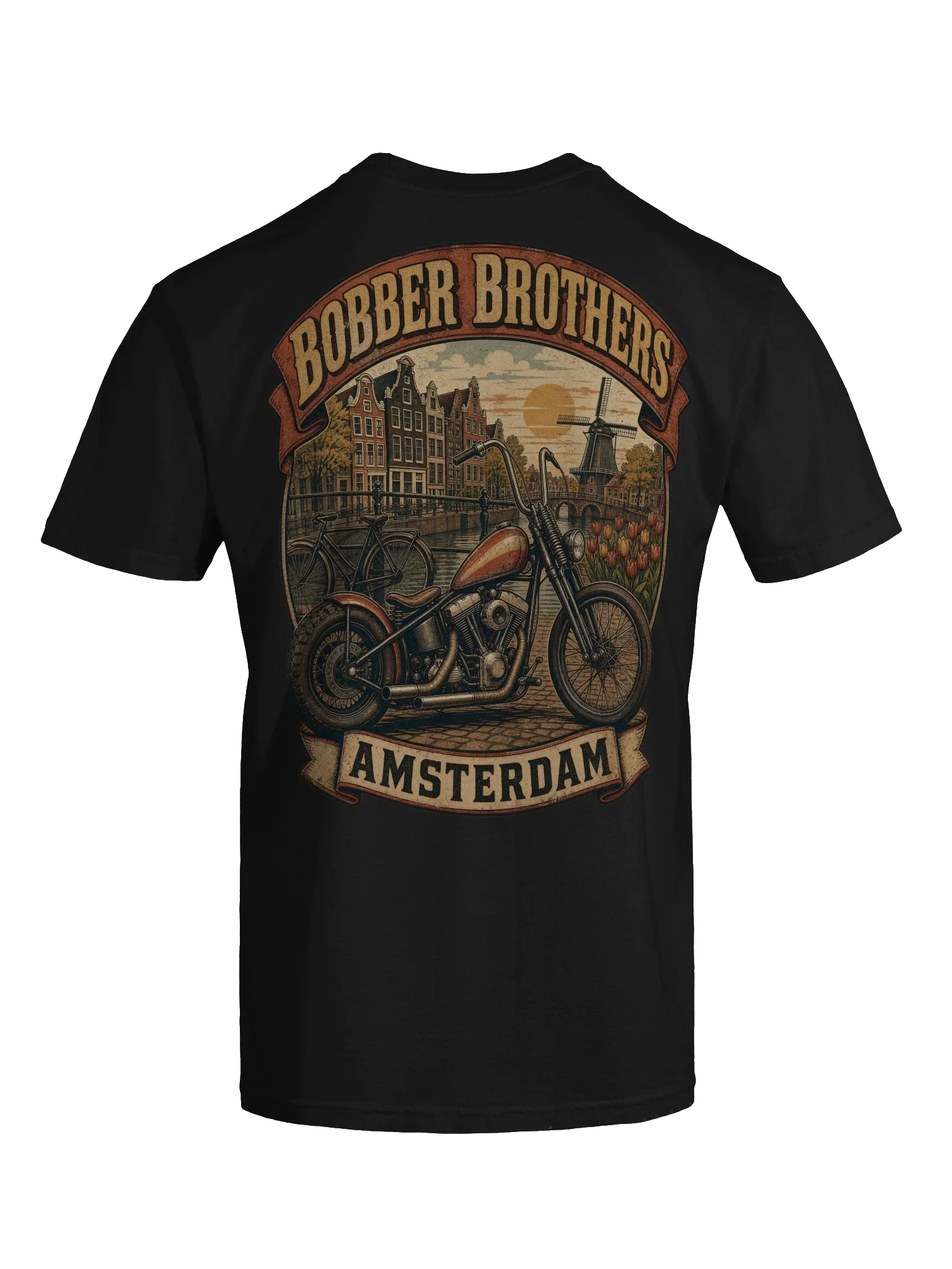 Amsterdam motorcycle t-shirt design by Bobber Brothers