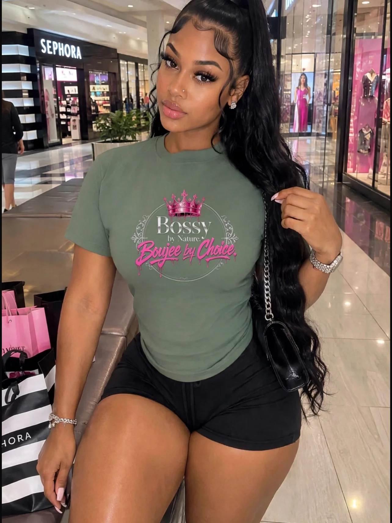 Bossy & Boujee Women's High-Waisted Tee product image (5)