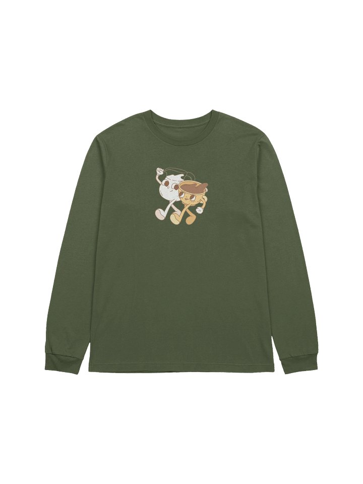 Coffee & Cream Long Sleeve T-Shirt | Happy Coffee Cup Duo Vintage Character Tee product image (1)