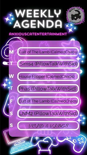 The Streaming plan for all of ACE for the week! Can't wait to see you guys in chat! 😁🎮 

https://linktr.ee/anxiouscatentertai...