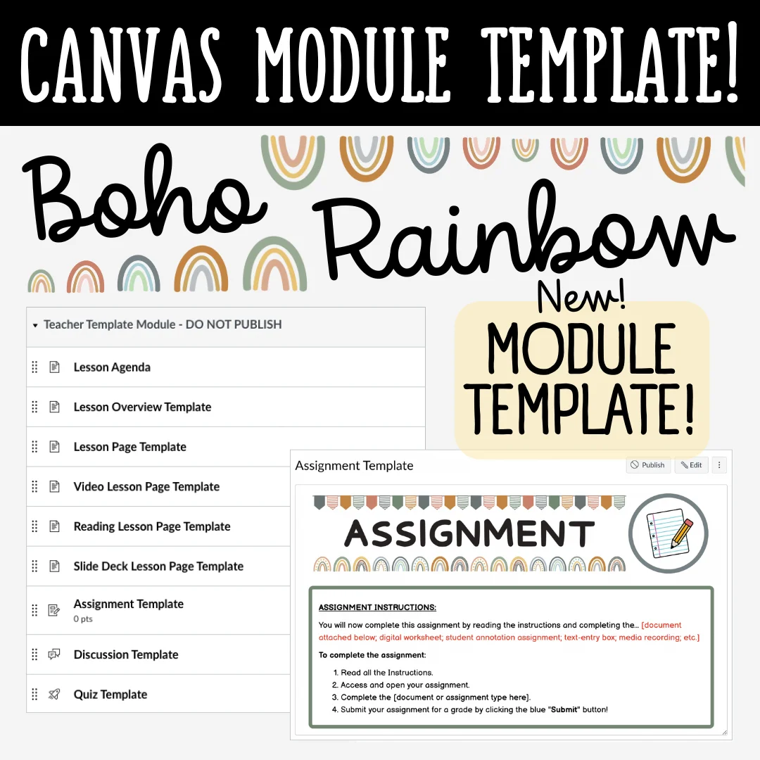 Canvas LMS Template - MODULE - Boho Rainbow - 100% Customizable product image (1)