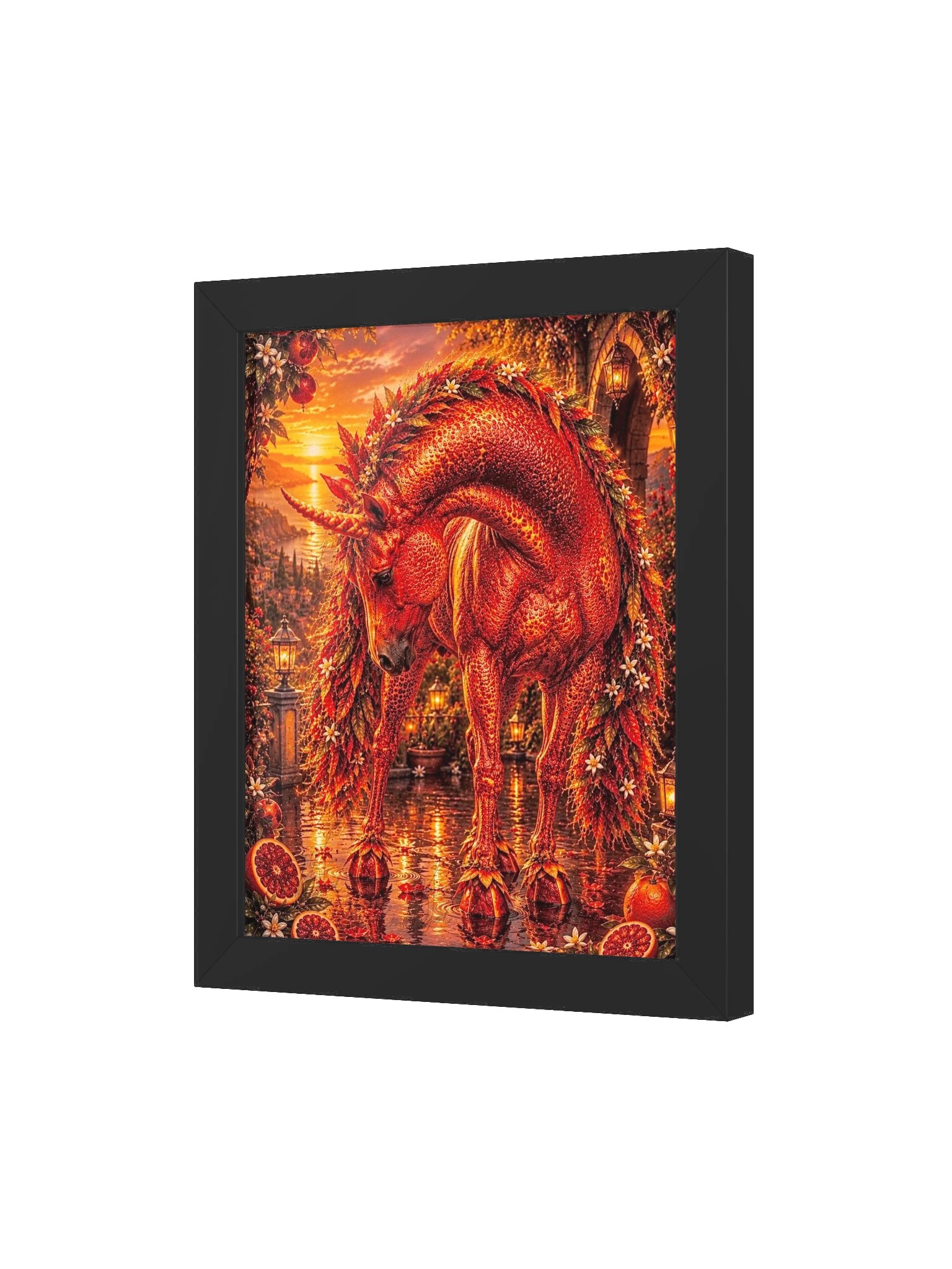 Blood Orange Unicorn Black Framed Poster product image (35)