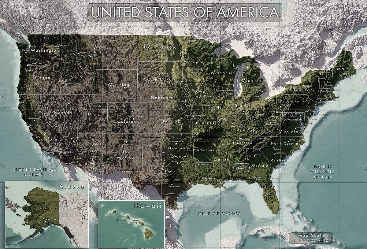 The United States - PRESENT - Digital High Resolution Map | Knowledgia