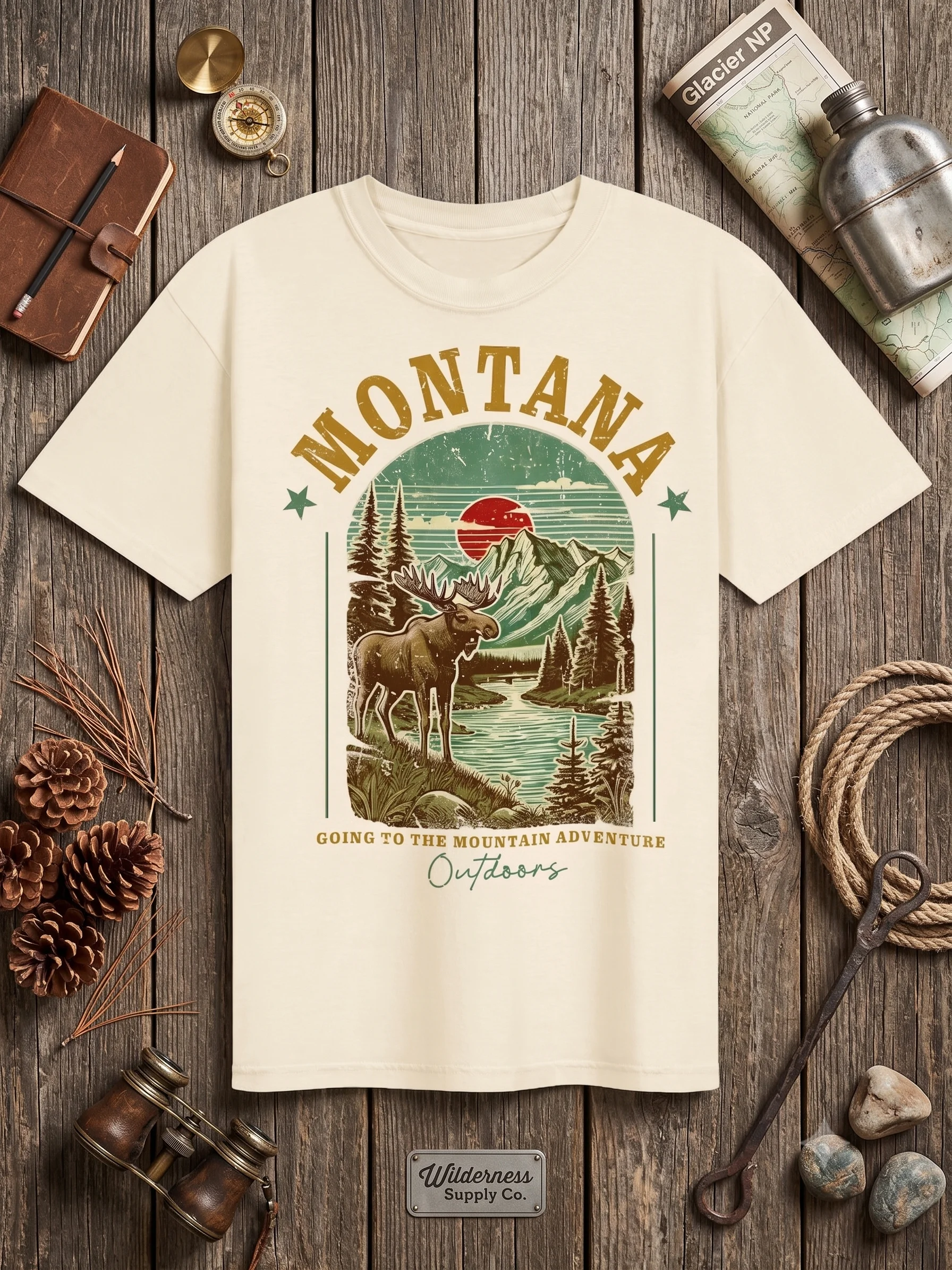Montana Vintage Outdoors T-Shirt Retro Moose Mountain Graphic Tee product image (27)