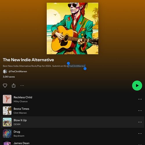 Shoutout to @TheClintWarren for adding one om my songs to his playlist. This really helps, so I’m very grateful. The link to ...