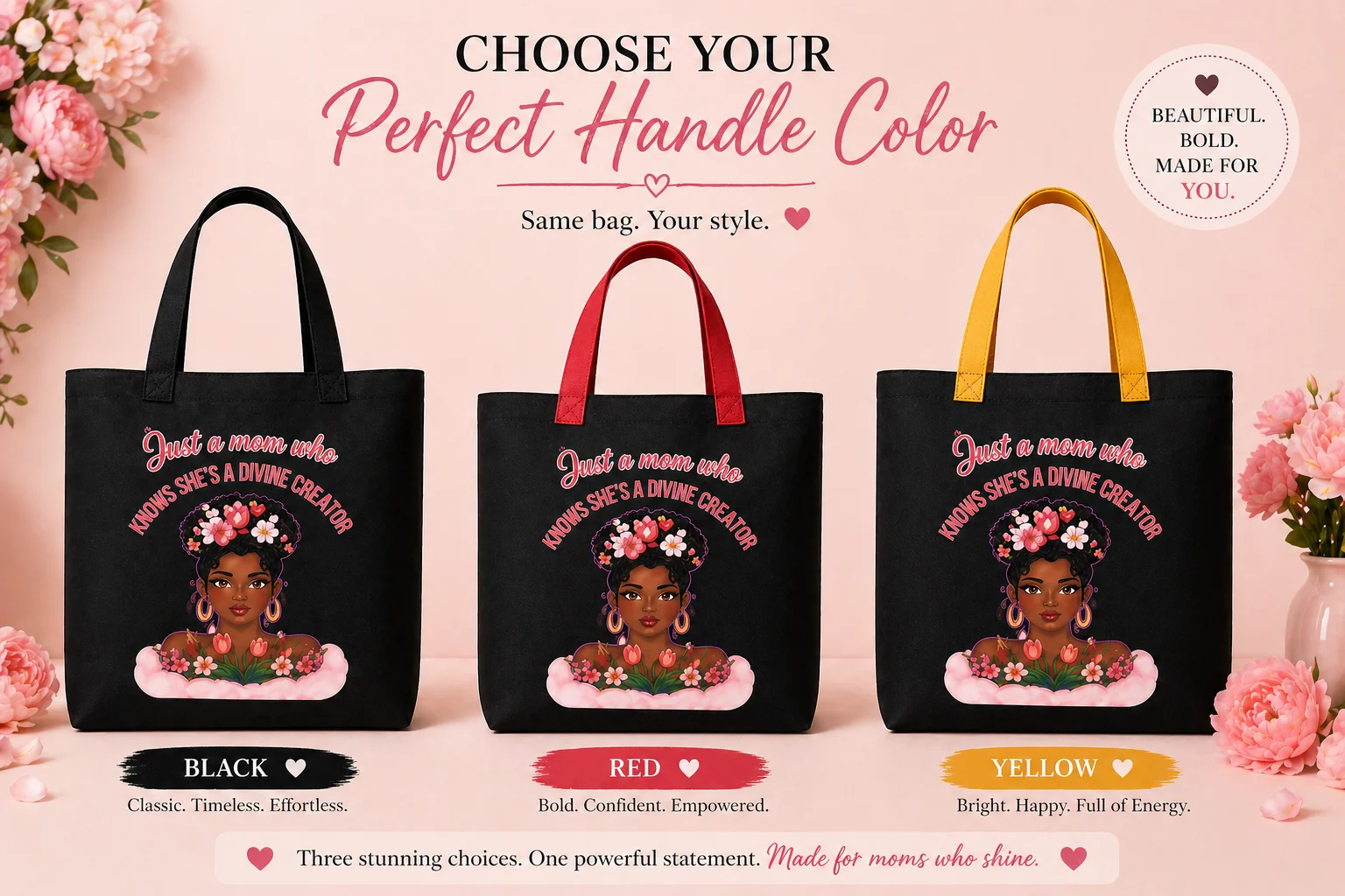 Just a Mom Who Knows She’s a Divine Creator Large Tote Bag | AOP Custom Tote w/ Pocket | Stylish Mom Bag | Everyday Carry | Gift for Mom product image (8)