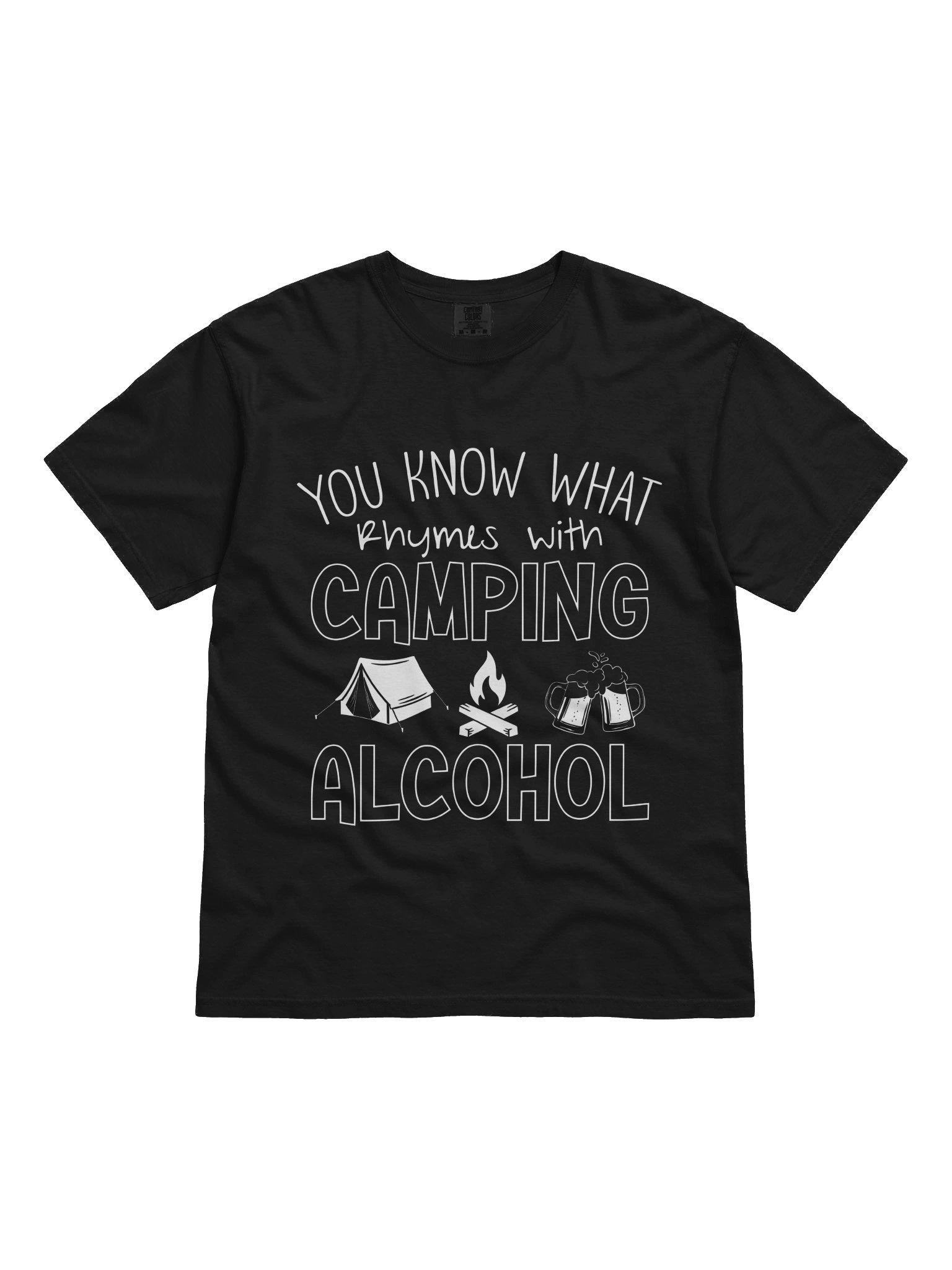 What Rhymes with Camping Alcohol T-Shirt – Funny Campfire Drinking Graphic Tee product image (1)