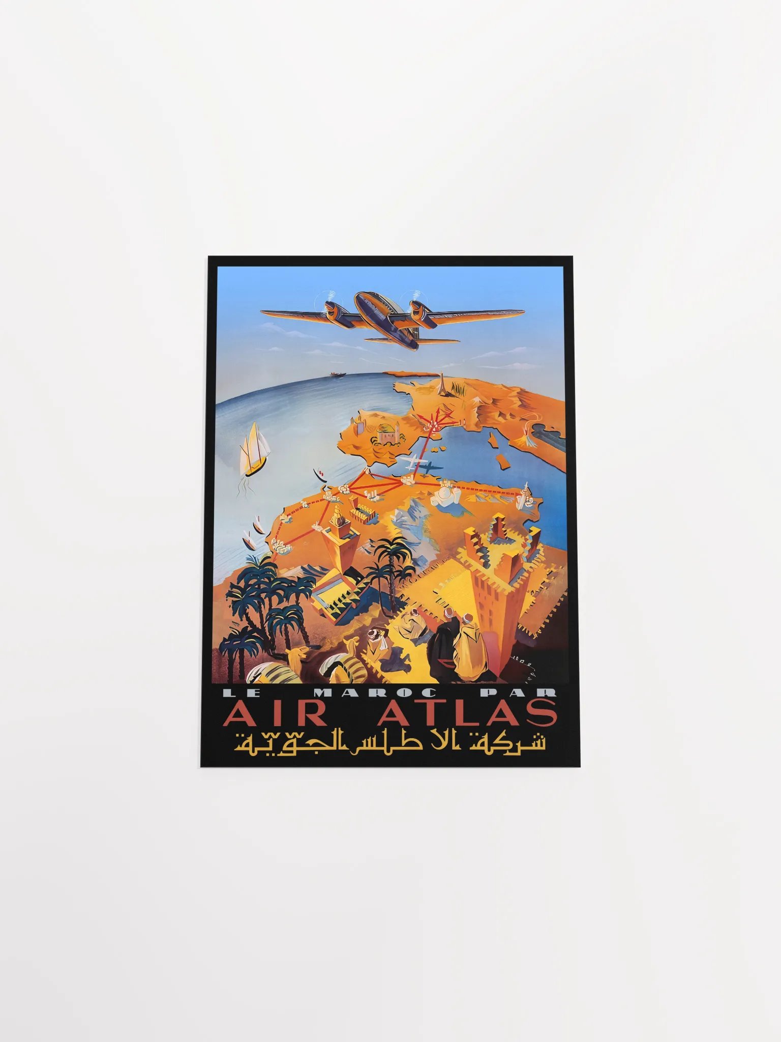 Morocco, Air Atlas, 1951 (Very Rare poster, Enhanced) — retro travel poster, vintage travel print product image (10)