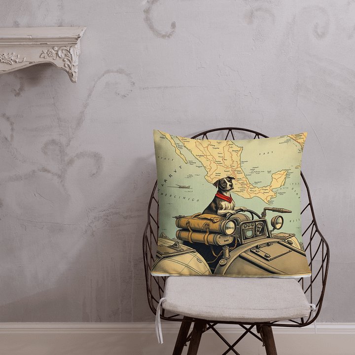 Rebel Co-Pilot Mexico Map Throw Pillow | Retro Dog Travel Decor | Square & Lumbar Cushion product image (1)