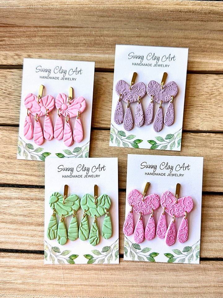 Textured Heart Drop Earrings – Handmade Clay Statement Dangles product image (1)