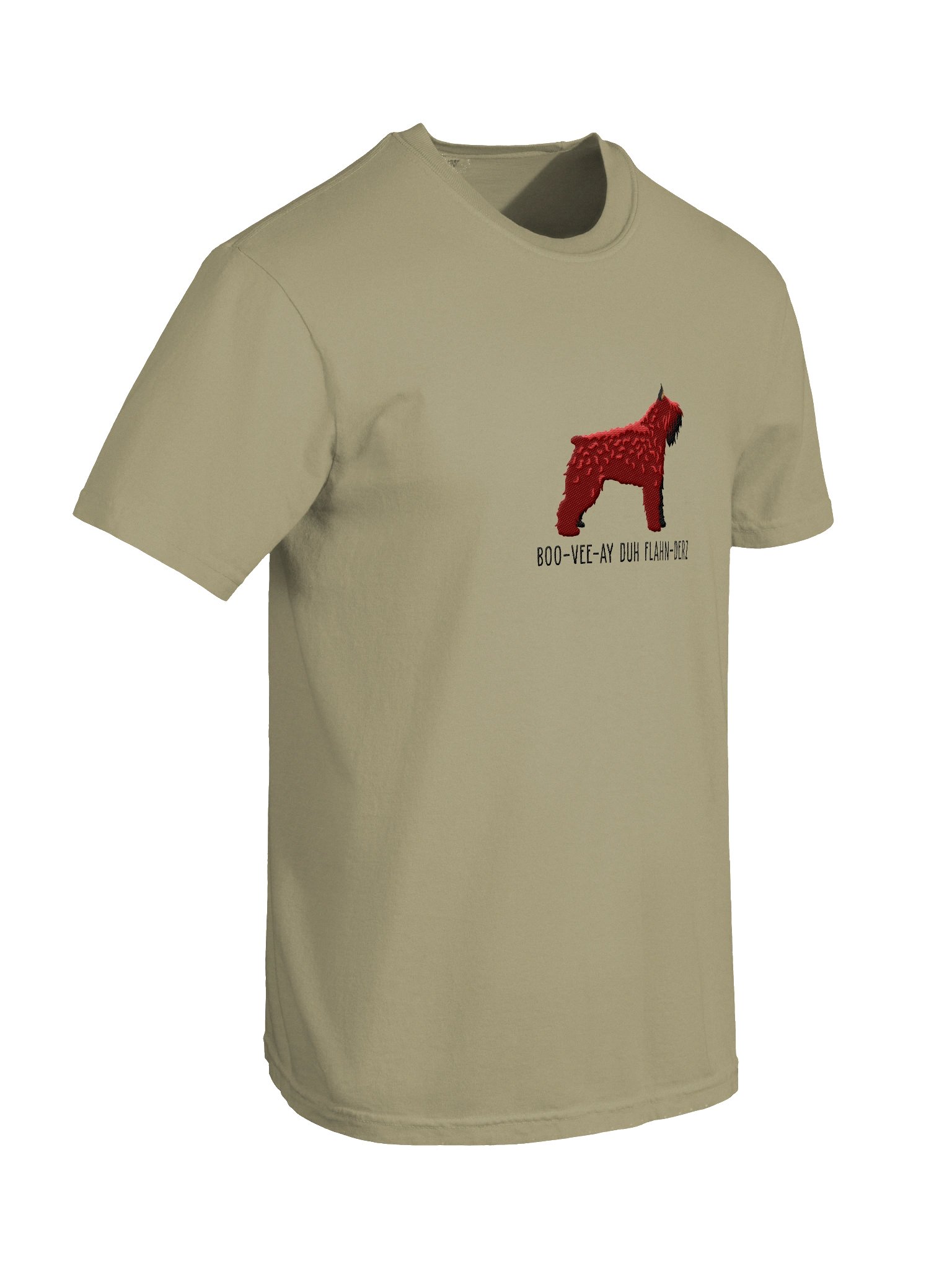 Boo-Vee-Ay Duh Flahn-Derz T-Shirt(Embroidered) of a Bouvier des Flandres(Red, Cropped Ears) product image (11)