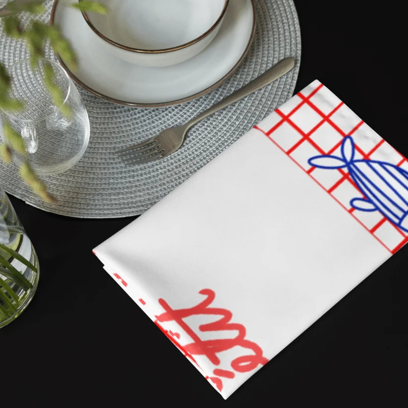 Bon Appétit Cloth Napkin Set | 4-Pack 20"x20" Soft Broadcloth Napkins | French Bistro Fish Design | Red and Blue Table Decor product image (3)