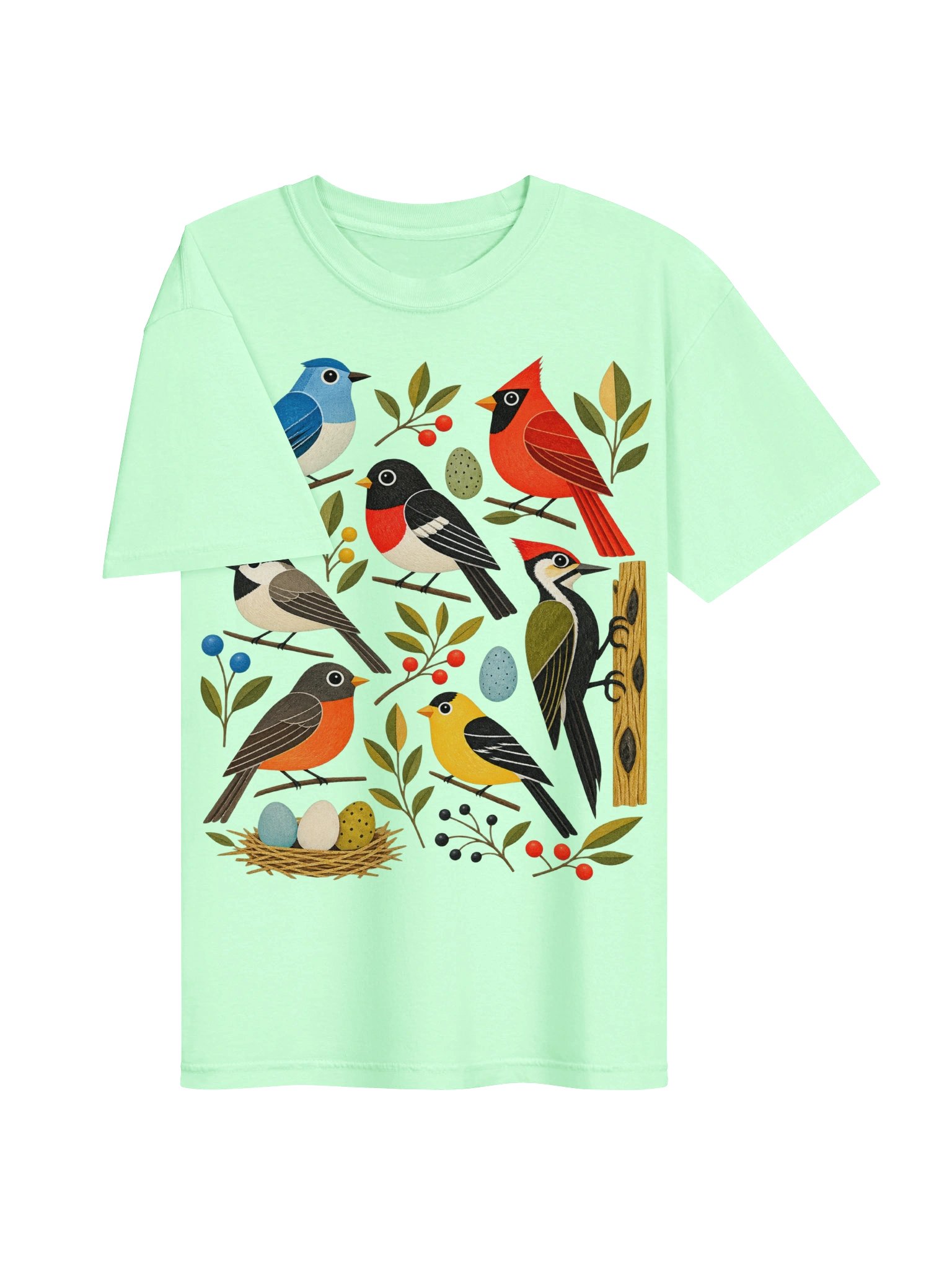Vintage Folk Art Songbirds Graphic T-Shirt | Mid-Century Nature Graphic Tee product image (3)