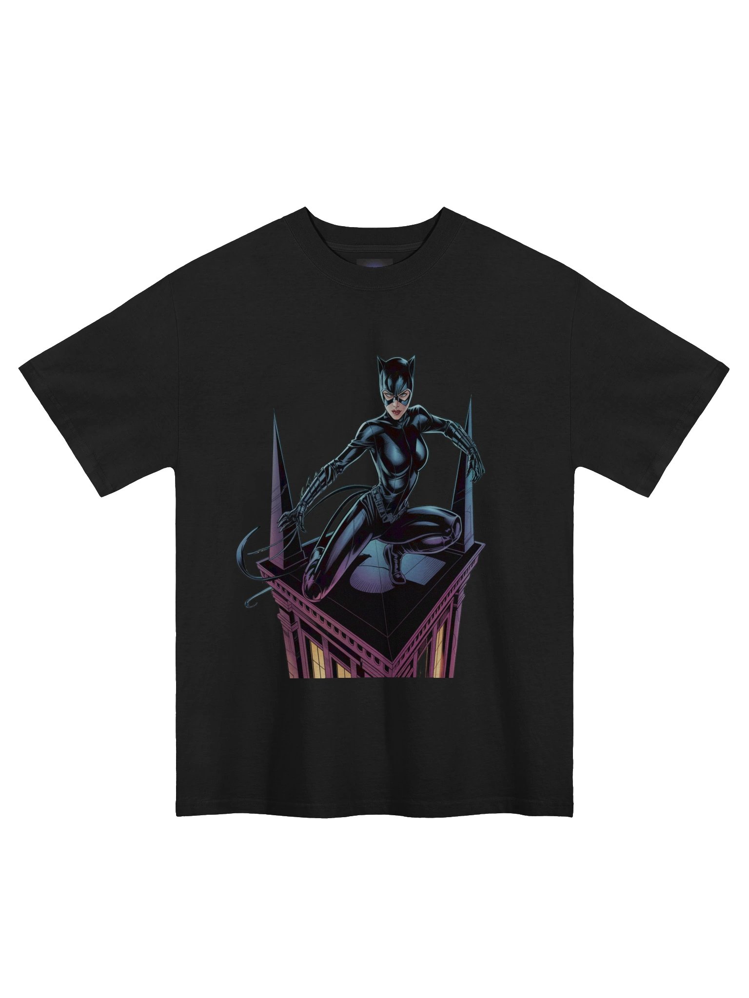 Neon Nocturne: Catwoman's Rooftop Ravish Oversized Faded T-Shirt product image (3)