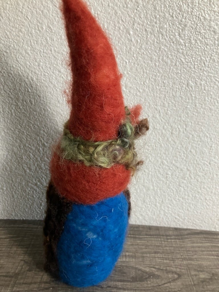 Hand-Felted Wool Gnome - Artisan Forest Spirit -Heirloom Sculpture- Burnt Orange Hat product image (6)