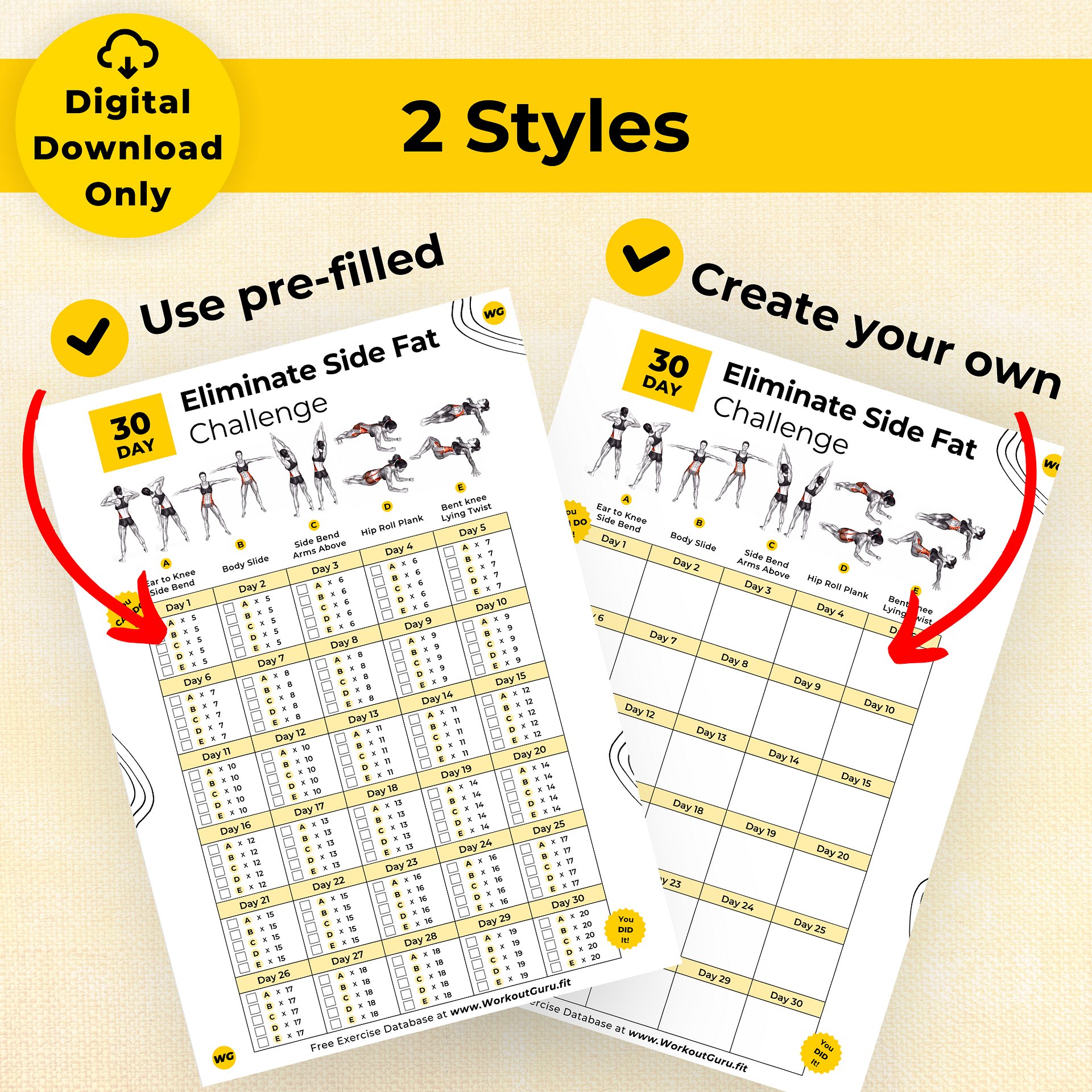 30 Day Eliminate Side Fat Challenge - Printable Workout Tracker product image (6)