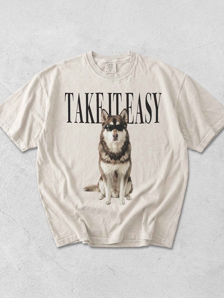 Take It Easy '90s Pop Vintage-Style T-Shirt for Alaskan Malamute(Brown & White) Owners product image (1)