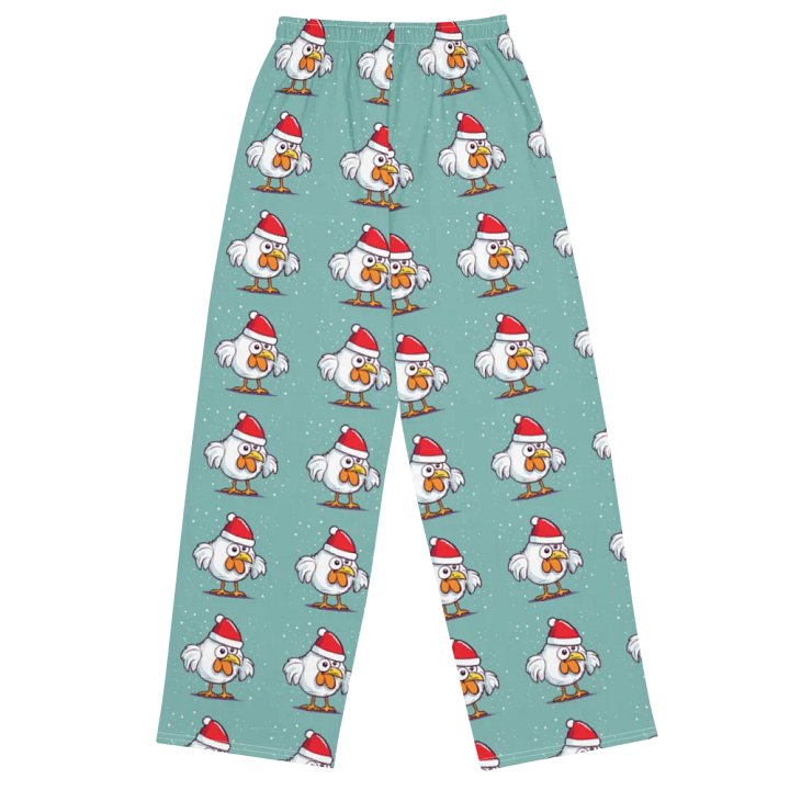 Santa Chickens All-Over Print Wide-Leg Pants product image (2)