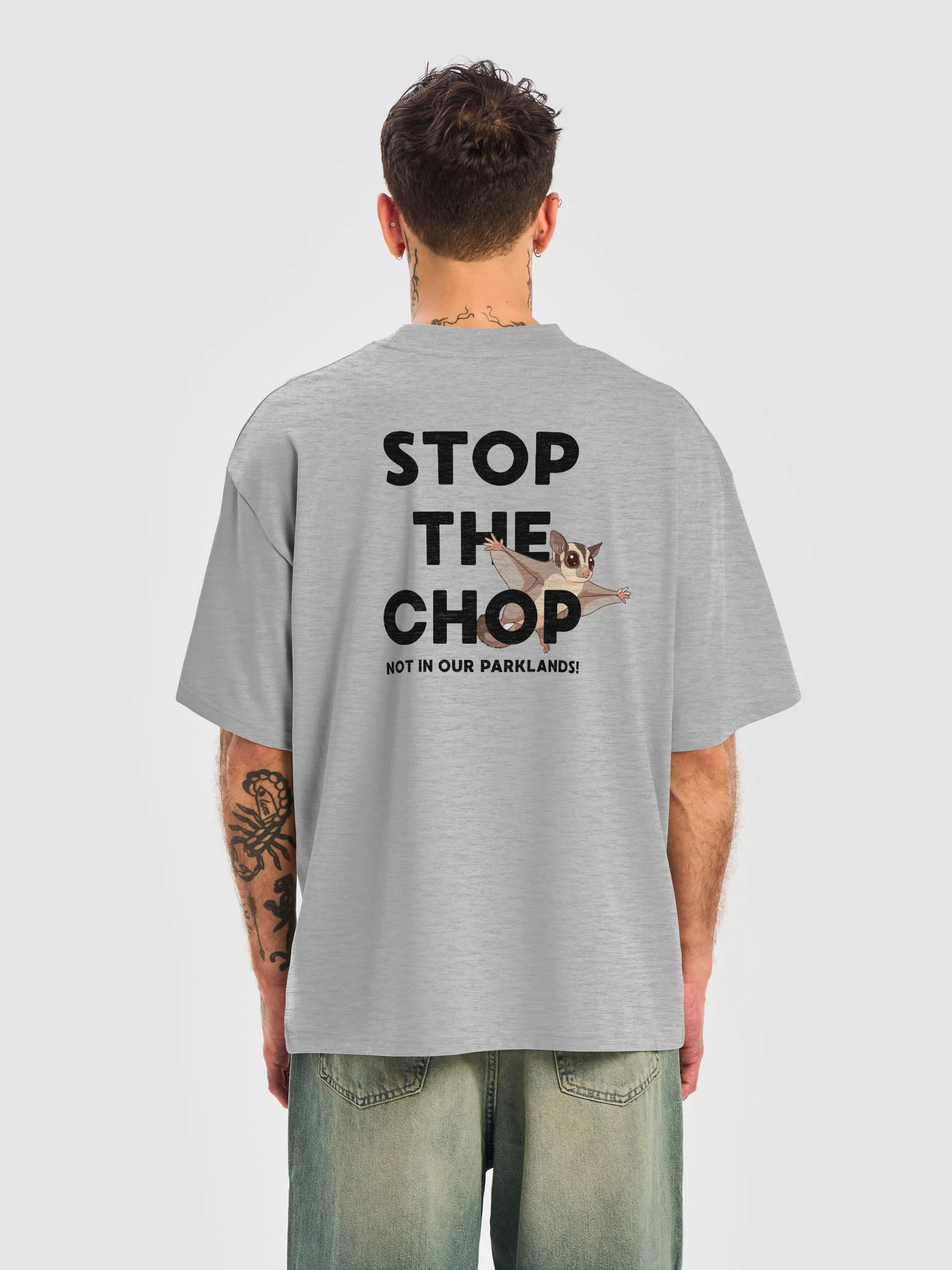 STOP THE CHOP | Sugar Glider (Black Print) | Premium Organic Oversized T-Shirt product image (6)