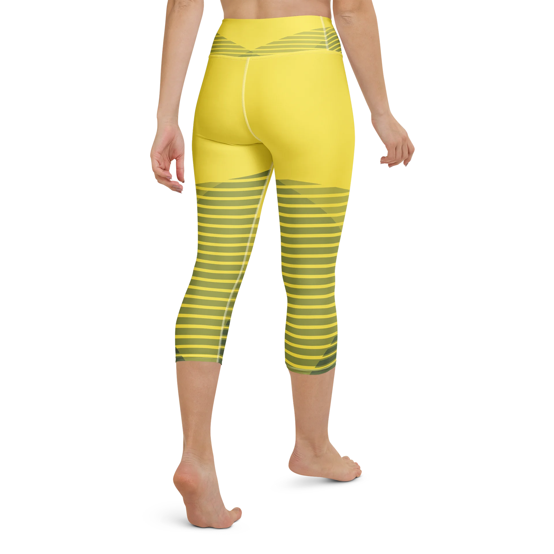 Retro Yellow High-Waisted Capri Yoga Leggings | Women’s Workout Pants product image (2)