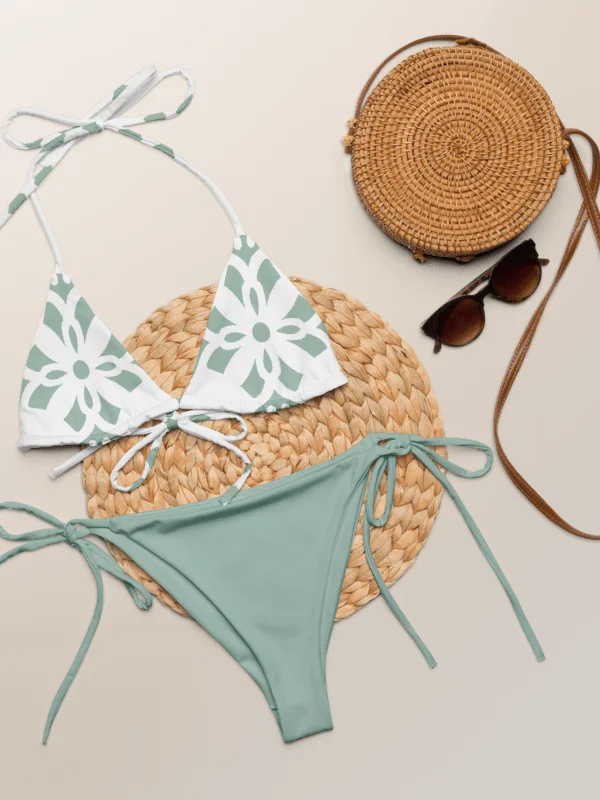 Pale Green Floral All-Over Print String Bikini product image (8)