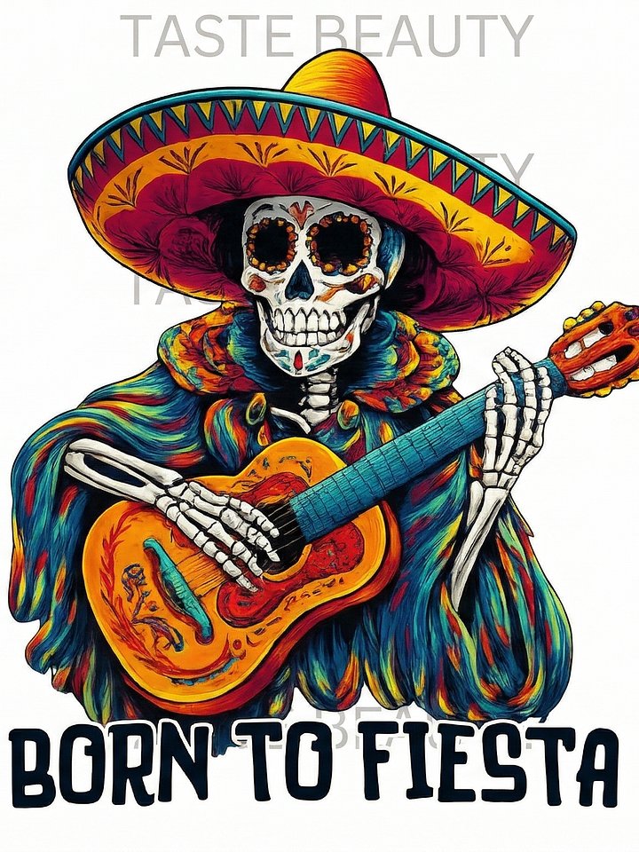 Born to Fiesta PNG - Cinco de Mayo Skeleton Guitar Sublimation Design, Mexican Sugar Skull Digital Download, Day of the Dead Shirt Design. product image (2)