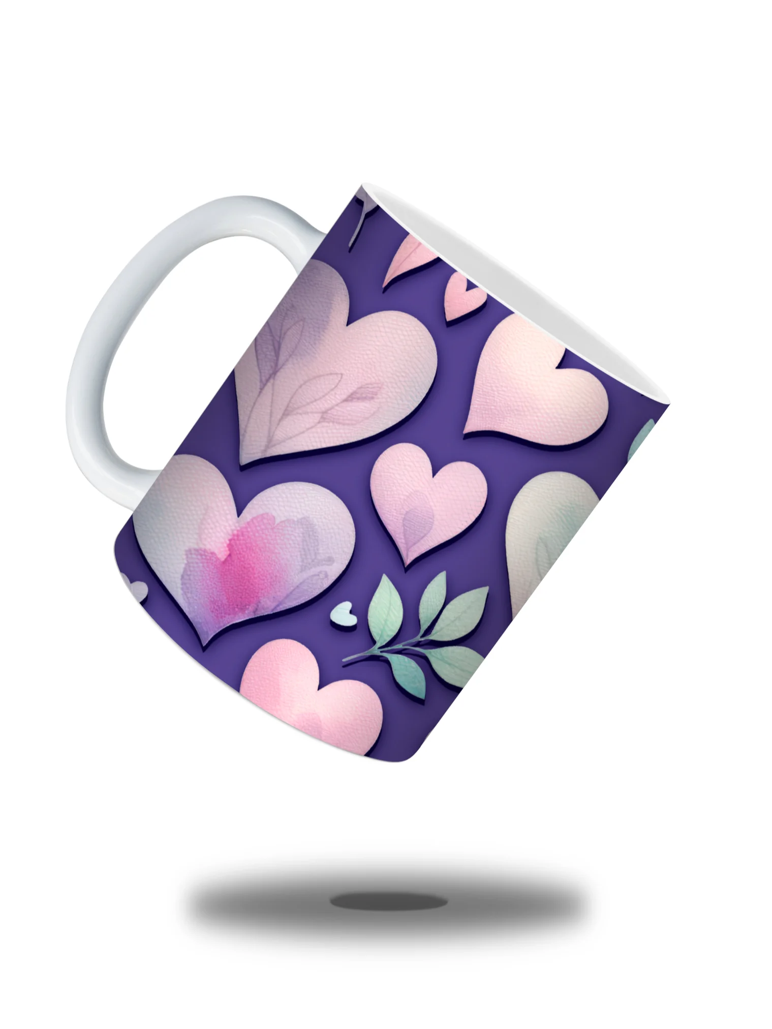 (Grape) Colorful Hearts 11oz Coffee Mug – Cute and Romantic Love-Themed Ceramic Cup – Perfect for Valentine's Day, Anniversaries, or Daily Use" product image (2)