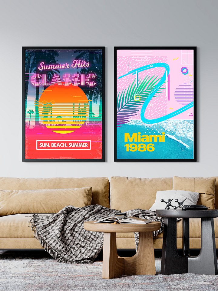 Retrowave poster: Classic Summer Hits [retrowave/vaporwave/synthwave] — aesthetic poster, retrowave art print, neon poster, 80s poster product image (2)