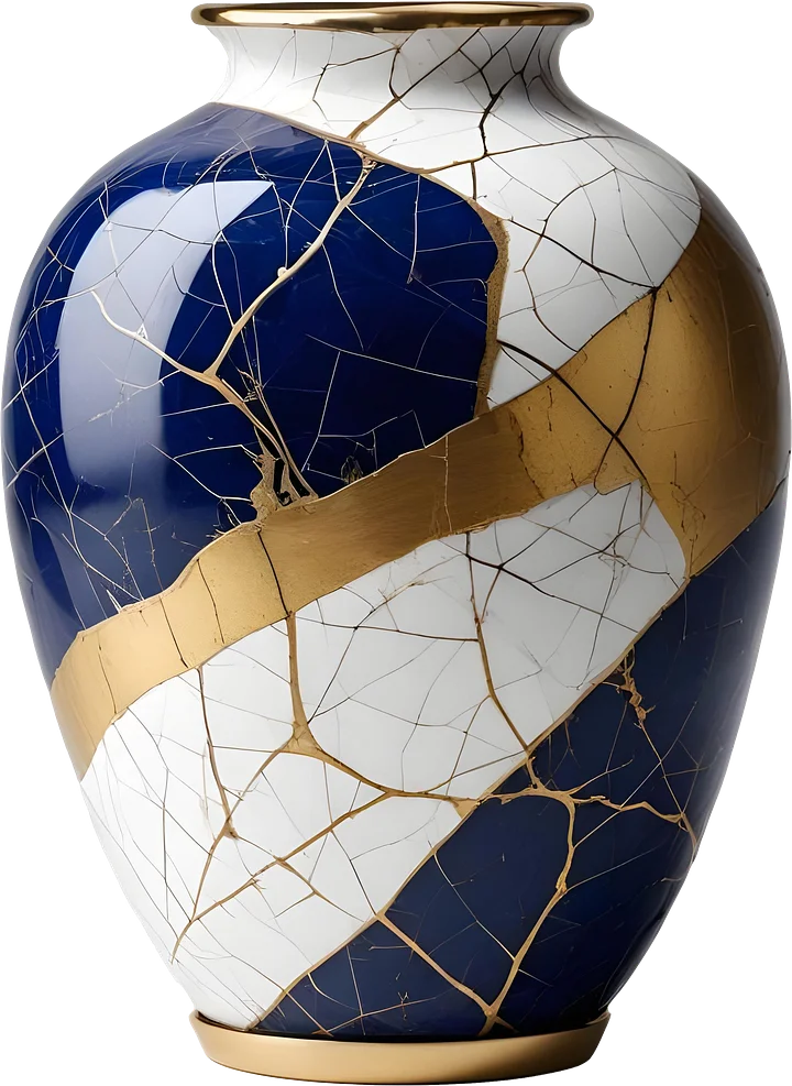 Kintsugi Brilliance – Sapphire Harmony Vase PNG product image (1)