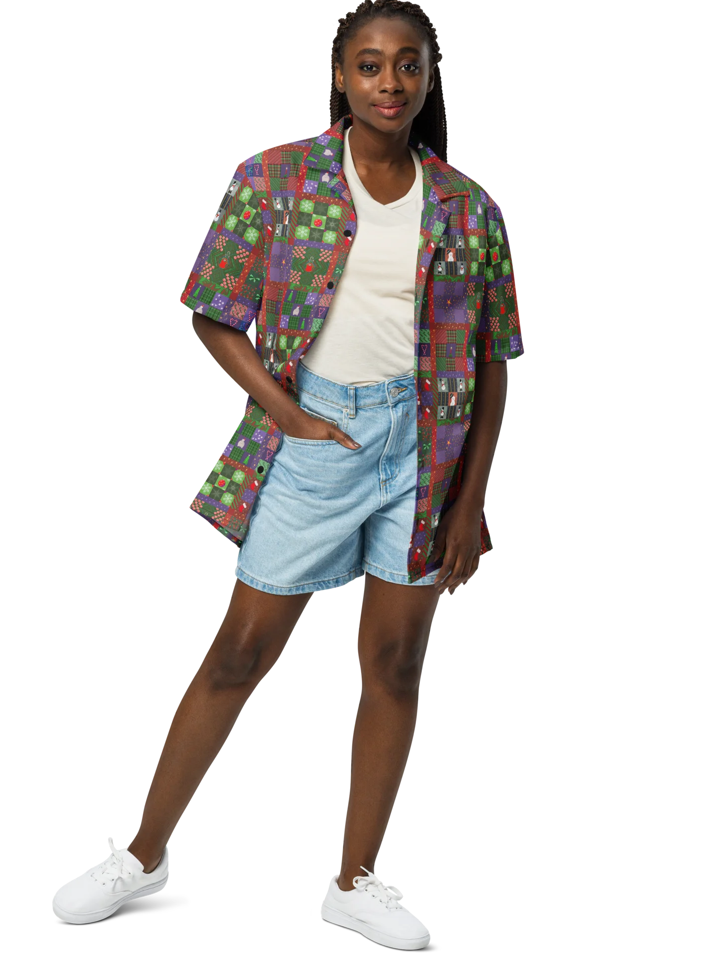 Christmas Patchwork Oversized Button Down Shirt product image (4)