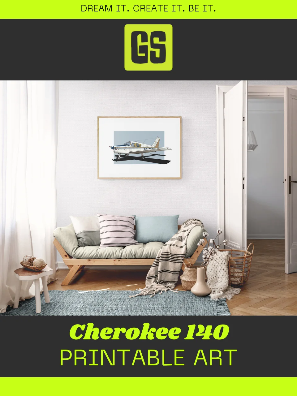Piper Cherokee 140 ZS-EEJ Digital Printable Aviation Art Illustration The perfect Pilot Gift product image (2)